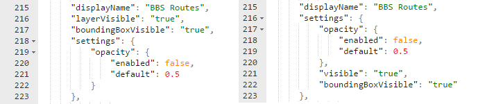 Config file differences - feature layer settings