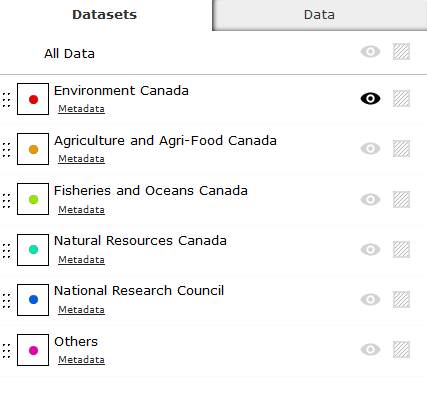 Image of datasets section of the web map application