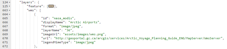 Image of configuration file for WMS layers