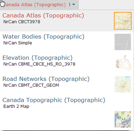 A sample screenshot of the basemap selector menu Basemap Selector Screenshot