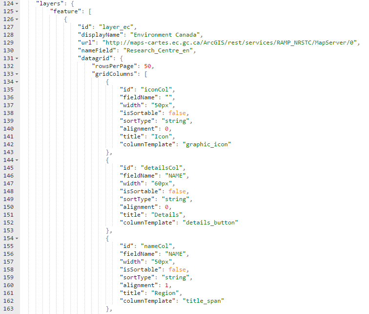 Image of configuration file for extended datagrid